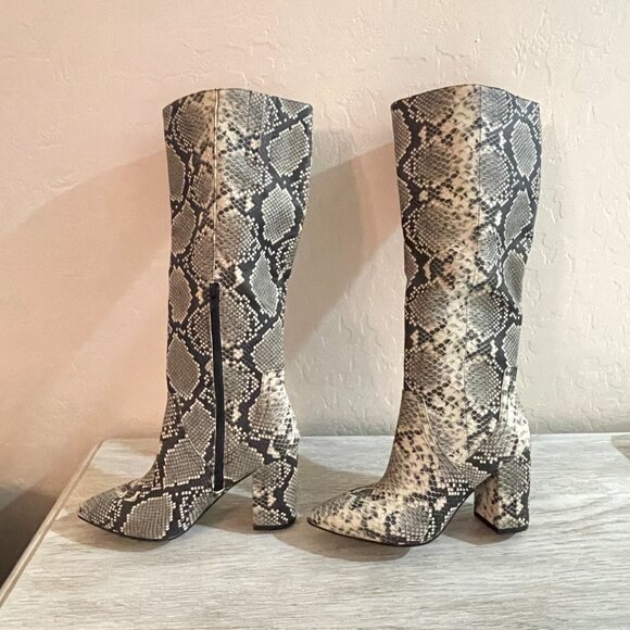 New Time And Tru Tall Boots 6.5 Snakeskin Reptile Python Block Heel Side Zip - Picture 1 of 9